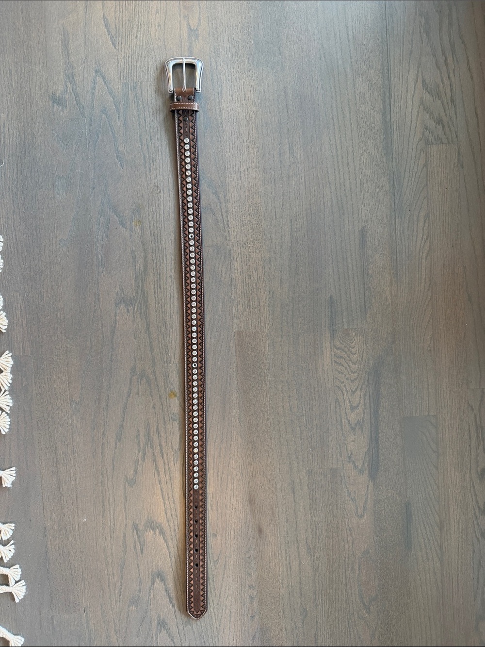 Ariat Brown Leather Studded Western Belt with Silver Buckle - Picture 2 of 3